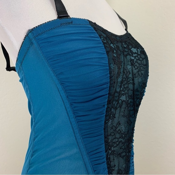Torrid Ruched Lace Corset Bustier Top Garter Belt Straps Women’s 0/12 Blue Black - Picture 4 of 16